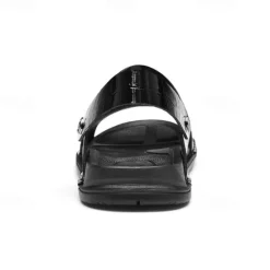 Hot OUKU Men's Brown Crocodile Pattern Sandals with Adjustable Strap, Stylish Design for Casual, Outdoor and Summer Wear