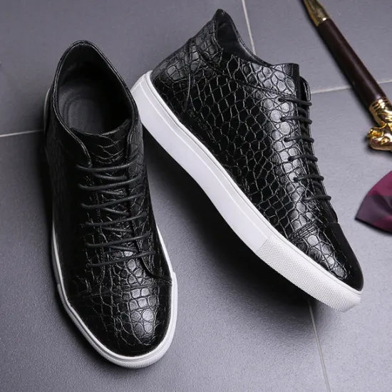 Best OUKU Men's Brown Crocodile Pattern Faux Leather Sneakers with Lace-Up Design and Comfortable White Sole for Casual and Stylish Everyday Wear