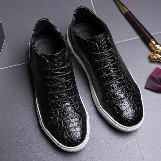 Best OUKU Men's Brown Crocodile Pattern Faux Leather Sneakers with Lace-Up Design and Comfortable White Sole for Casual and Stylish Everyday Wear