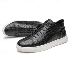 Best OUKU Men's Brown Crocodile Pattern Faux Leather Sneakers with Lace-Up Design and Comfortable White Sole for Casual and Stylish Everyday Wear