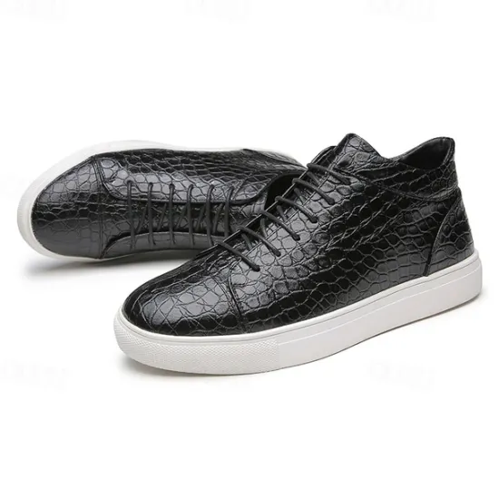 Best OUKU Men's Brown Crocodile Pattern Faux Leather Sneakers with Lace-Up Design and Comfortable White Sole for Casual and Stylish Everyday Wear
