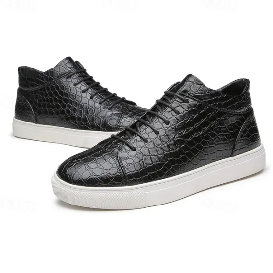 Best OUKU Men's Brown Crocodile Pattern Faux Leather Sneakers with Lace-Up Design and Comfortable White Sole for Casual and Stylish Everyday Wear