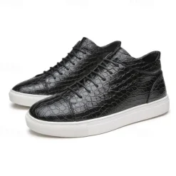Best OUKU Men's Brown Crocodile Pattern Faux Leather Sneakers with Lace-Up Design and Comfortable White Sole for Casual and Stylish Everyday Wear