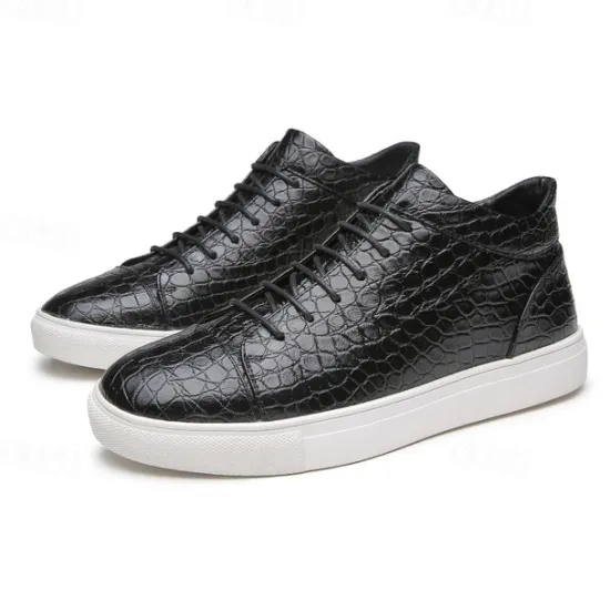 Best OUKU Men's Brown Crocodile Pattern Faux Leather Sneakers with Lace-Up Design and Comfortable White Sole for Casual and Stylish Everyday Wear