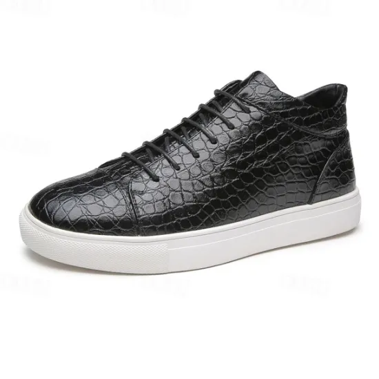 Best OUKU Men's Brown Crocodile Pattern Faux Leather Sneakers with Lace-Up Design and Comfortable White Sole for Casual and Stylish Everyday Wear