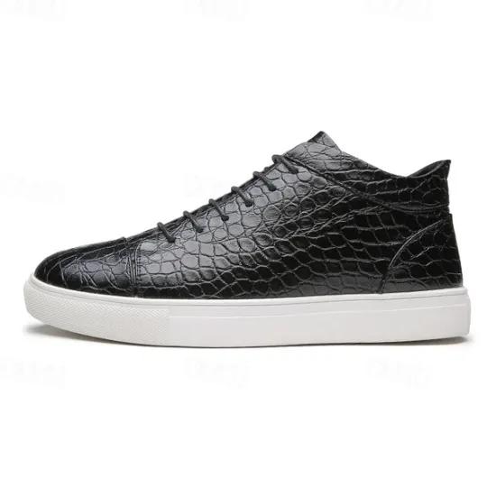 Best OUKU Men's Brown Crocodile Pattern Faux Leather Sneakers with Lace-Up Design and Comfortable White Sole for Casual and Stylish Everyday Wear