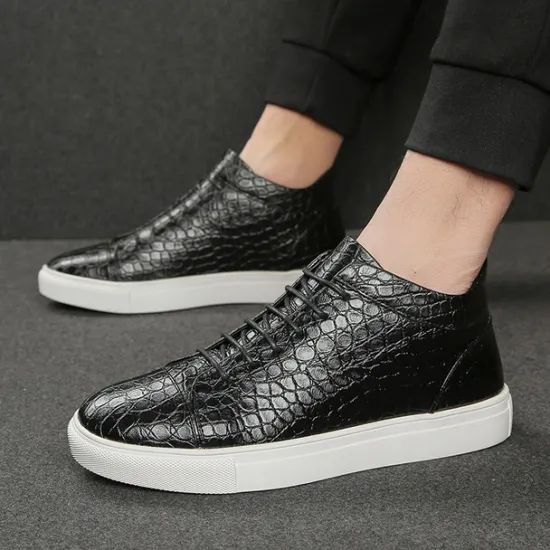 Best OUKU Men's Brown Crocodile Pattern Faux Leather Sneakers with Lace-Up Design and Comfortable White Sole for Casual and Stylish Everyday Wear