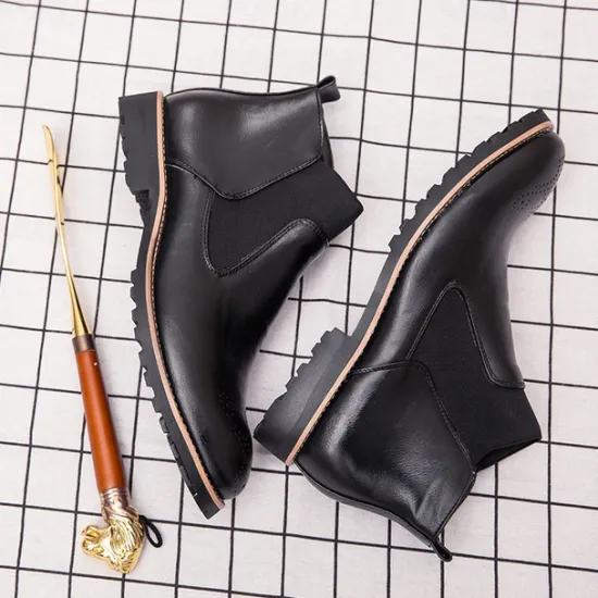 OUKU Men's Brown Faux Leather Chelsea Boots – Stylish Slip-On Ankle Boots with Rugged Tread and Perforated Detailing