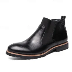 OUKU Men's Brown Faux Leather Chelsea Boots – Stylish Slip-On Ankle Boots with Rugged Tread and Perforated Detailing