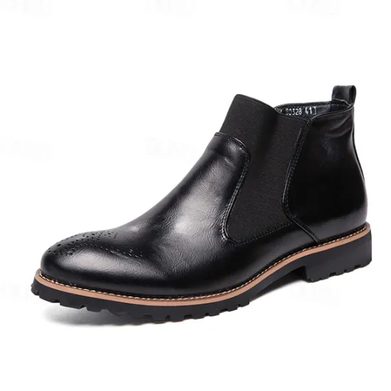 OUKU Men's Brown Faux Leather Chelsea Boots – Stylish Slip-On Ankle Boots with Rugged Tread and Perforated Detailing