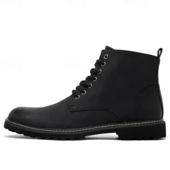 Outlet OUKU Men's Brown Faux Leather Lace-Up Ankle Boots with Brogue Detail and Rugged Sole – Classic and Durable Outdoor Style