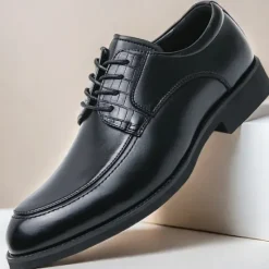 Discount OUKU Men's Brown Faux Leather Lace-Up Dress Shoes with Woven Detail, Classic Formal Style, Comfortable for Weddings and Business Events