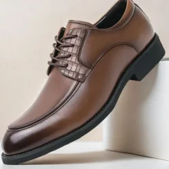 Discount OUKU Men's Brown Faux Leather Lace-Up Dress Shoes with Woven Detail, Classic Formal Style, Comfortable for Weddings and Business Events