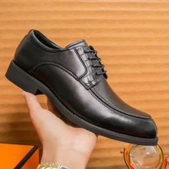 Discount OUKU Men's Brown Faux Leather Lace-Up Dress Shoes with Woven Detail, Classic Formal Style, Comfortable for Weddings and Business Events