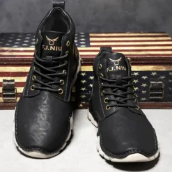 Best OUKU Men's Brown Faux Leather Lace-Up Ankle Boots | Durable Outdoor Footwear with Non-Slip Sole for Hiking and Casual Wear