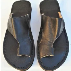 Clearance OUKU Men's Brown Faux Leather Toe Loop Sandals with Hand-Stitched Details - Vintage Style Slip-On Summer Footwear