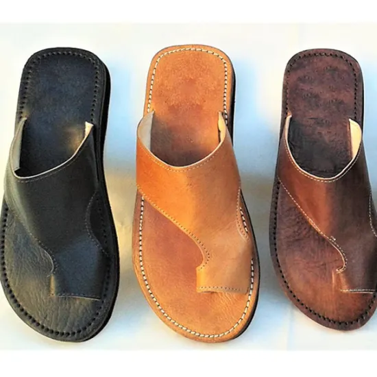 Clearance OUKU Men's Brown Faux Leather Toe Loop Sandals with Hand-Stitched Details - Vintage Style Slip-On Summer Footwear