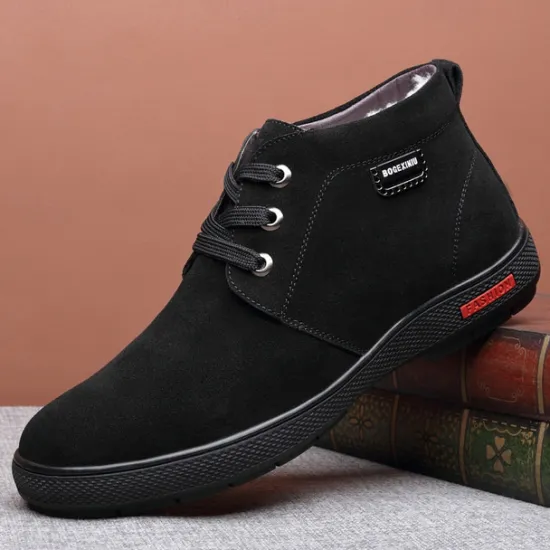 Online OUKU Men's Brown Faux Suede Winter Ankle Boots with Plush Lining – Warm Lace-Up Casual Shoes for Cold Weather