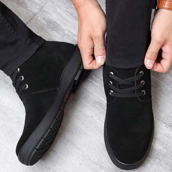 Online OUKU Men's Brown Faux Suede Winter Ankle Boots with Plush Lining – Warm Lace-Up Casual Shoes for Cold Weather