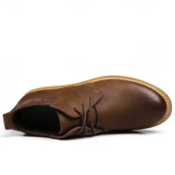 Clearance OUKU Men's Brown Leather Ankle Boots with Lace-Up Design and Durable Sole – Stylish Casual Footwear for Everyday and Outdoor Wear