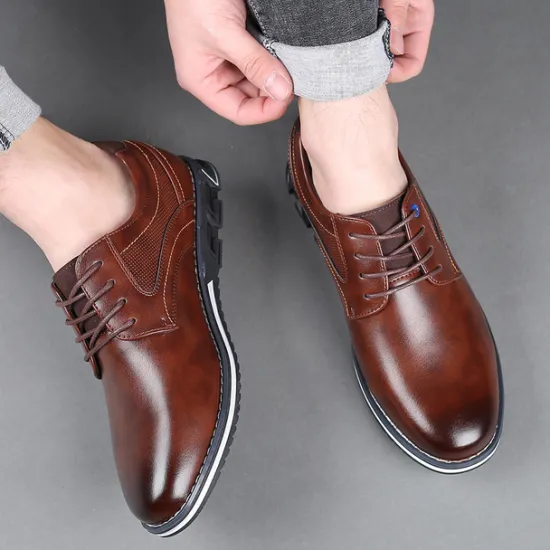 Sale OUKU Men's Brown Leather Oxford Shoes with Non-Slip Rubber Sole - Stylish and Comfortable Dress Shoes for Formal and Casual Wear