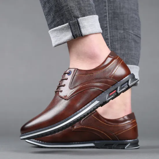 Sale OUKU Men's Brown Leather Oxford Shoes with Non-Slip Rubber Sole - Stylish and Comfortable Dress Shoes for Formal and Casual Wear