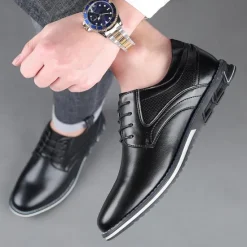 Sale OUKU Men's Brown Leather Oxford Shoes with Non-Slip Rubber Sole - Stylish and Comfortable Dress Shoes for Formal and Casual Wear