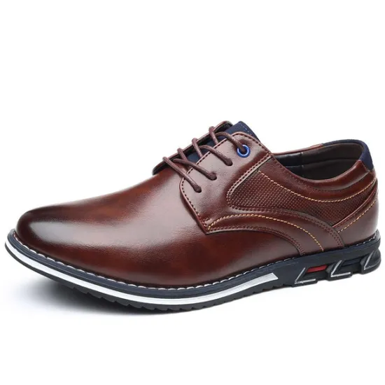 Sale OUKU Men's Brown Leather Oxford Shoes with Non-Slip Rubber Sole - Stylish and Comfortable Dress Shoes for Formal and Casual Wear
