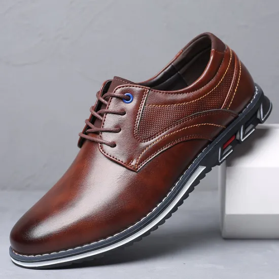 Sale OUKU Men's Brown Leather Oxford Shoes with Non-Slip Rubber Sole - Stylish and Comfortable Dress Shoes for Formal and Casual Wear