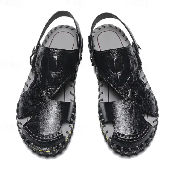 Best OUKU Men's Brown Leather Sandals with Adjustable Strap and Stylish Stitching – Comfortable and Durable for Casual Outings, Beach and Everyday Wear