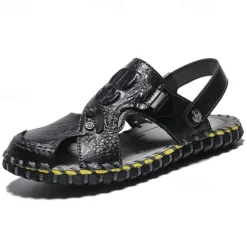 Best OUKU Men's Brown Leather Sandals with Adjustable Strap and Stylish Stitching – Comfortable and Durable for Casual Outings, Beach and Everyday Wear