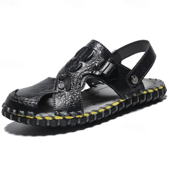 Best OUKU Men's Brown Leather Sandals with Adjustable Strap and Stylish Stitching – Comfortable and Durable for Casual Outings, Beach and Everyday Wear