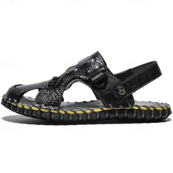 Best OUKU Men's Brown Leather Sandals with Adjustable Strap and Stylish Stitching – Comfortable and Durable for Casual Outings, Beach and Everyday Wear