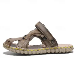 Best OUKU Men's Brown Leather Sandals with Adjustable Strap and Stylish Stitching – Comfortable and Durable for Casual Outings, Beach and Everyday Wear