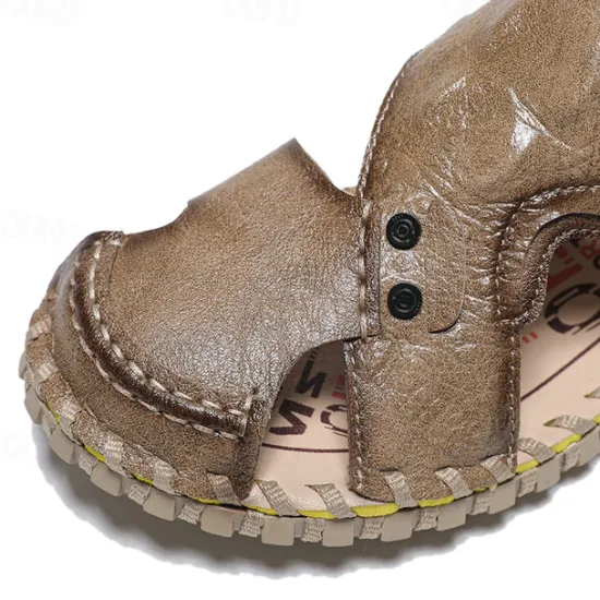Best OUKU Men's Brown Leather Sandals with Adjustable Strap and Stylish Stitching – Comfortable and Durable for Casual Outings, Beach and Everyday Wear