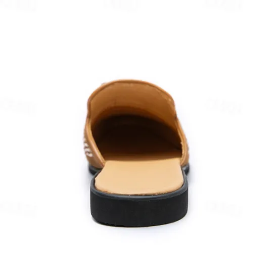 Discount OUKU Men's Brown Suede Slip-On Mules with Metallic Gold Studded Design and Bow Accent – Stylish Casual Loafers for Everyday Wear and Special Occasions