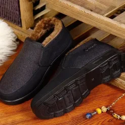 Online OUKU Men's Brown Winter Slip-On Boots with Plush Lining – Warm and Comfortable Casual Footwear for Cold Weather