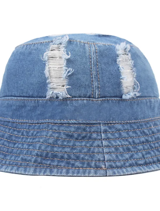 Clearance OUKU Men's Bucket Hat Sun Hat Black Deep Blue Denim Ripped Streetwear Stylish Casual Outdoor Daily Outdoor clothing Plain Sunscreen Lightweight Quick Dry