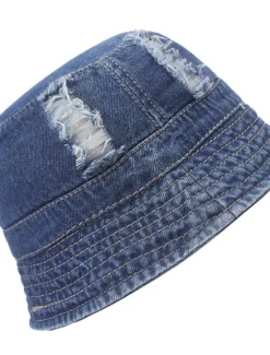 Clearance OUKU Men's Bucket Hat Sun Hat Black Deep Blue Denim Ripped Streetwear Stylish Casual Outdoor Daily Outdoor clothing Plain Sunscreen Lightweight Quick Dry