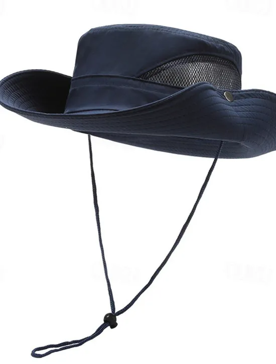 OUKU Men's Bucket Hat Sun Hat Black Navy Blue Polyester Mesh Drawstring Fashion Casual Street Daily Plain Adjustable Sunscreen Breathable