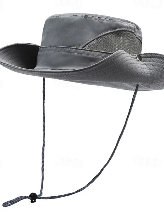 OUKU Men's Bucket Hat Sun Hat Black Navy Blue Polyester Mesh Drawstring Fashion Casual Street Daily Plain Adjustable Sunscreen Breathable