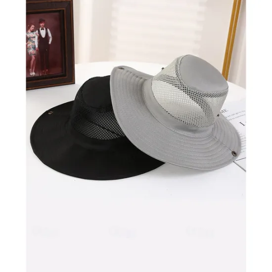 OUKU Men's Bucket Hat Sun Hat Fishing Hat Boonie hat Hiking Hat Black Dark Navy Cotton Mesh Wide Brim Stylish Casual Daily Outdoor clothing Holiday Plain UV Sun Protection Sunscreen