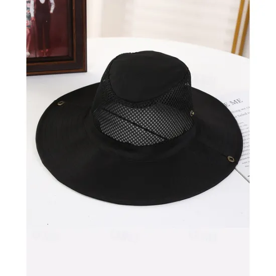 OUKU Men's Bucket Hat Sun Hat Fishing Hat Boonie hat Hiking Hat Black Dark Navy Cotton Mesh Wide Brim Stylish Casual Daily Outdoor clothing Holiday Plain UV Sun Protection Sunscreen