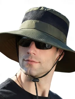 Discount OUKU Men's Bucket Hat Sun Hat Wild Brim Hat Black Wine Polyester Patchwork Fashion Casual Outdoor Daily Fishing Color Block Sunscreen Breathable
