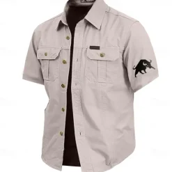 Clearance OUKU Men's Bull Work Shirt Western Shirt Cargo Shirt Short Sleeve Casual Tactical Sports Outdoor WorkWear Summer Spring Turndown Front Two Pockets Cotton Button Up Shirts Army Green Khaki Dark Blue Beige