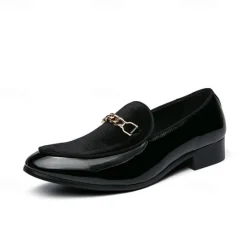 Online OUKU Men's Burgundy Velvet Loafers with Gold Chain Detail – Elegant Slip-On Dress Shoes for Formal Events and Parties