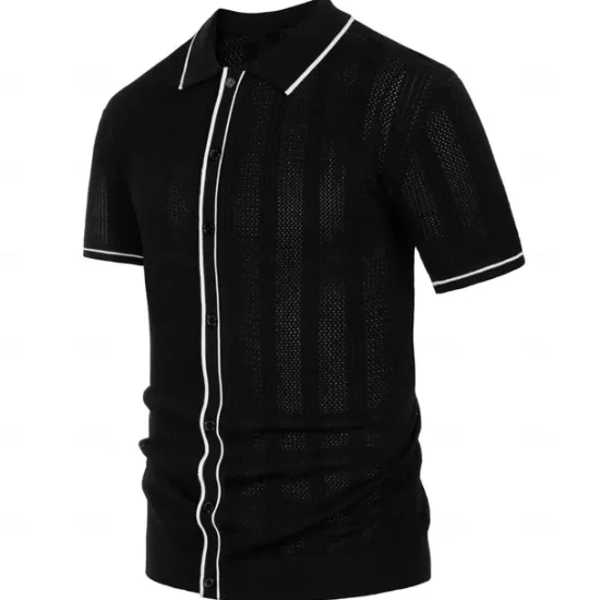New OUKU Men's Business Polo Golf Polo Business Casual Lapel Short Sleeve Office Solid / Plain Color Button Front Summer Black Sky Blue Apricot Business Polo
