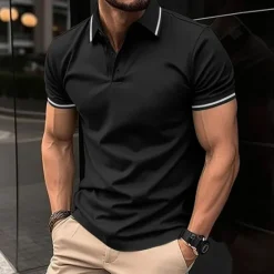OUKU Men's Business Polo Golf Shirt Business Casual Ribbed Polo Collar Short Sleeve Solid Color Buttons Summer Spring & Fall Light Pink Dark Pink Black White Light Green Dark navy Business Polo