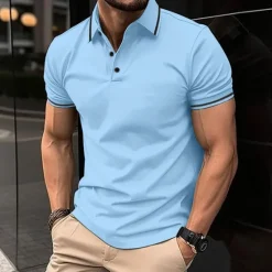 OUKU Men's Business Polo Golf Shirt Business Casual Ribbed Polo Collar Short Sleeve Solid Color Buttons Summer Spring & Fall Light Pink Dark Pink Black White Light Green Dark navy Business Polo
