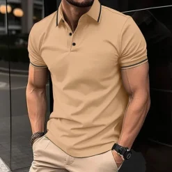 OUKU Men's Business Polo Golf Shirt Business Casual Ribbed Polo Collar Short Sleeve Solid Color Buttons Summer Spring & Fall Light Pink Dark Pink Black White Light Green Dark navy Business Polo